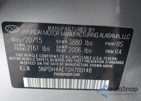 2016 Hyundai Elantra Se z USA, uszkodzony, nr VIN 5NPDH4AE1GH700148